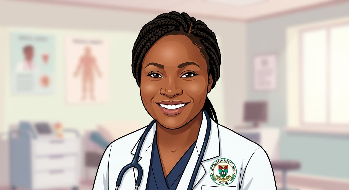 Chika, a practitioner in a white coat with a stethoscope